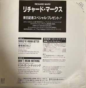 非売品　RICHARD MARX　リチャードマークス　LIVE音源　EP　「君を知りたい」「Don