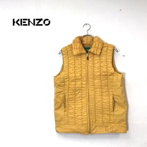 1D1132-N◆old◆ KENZO GOLF ケンゾー 中綿ベスト ジャケット プリーツ ◆ size2 イエロー 黄色 ポリエステル100 古着