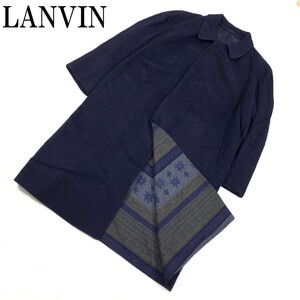 LA4267 ランバン ロングチェスターコート ネイビー LANVIN ビジネス オフィス カジュアル ドロップショルダー R52-47