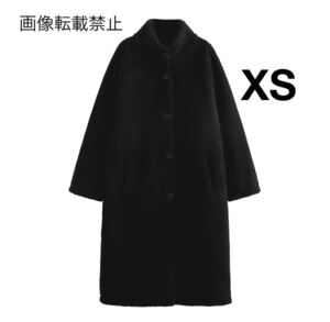 black vintage ヴィンテージ レトロ ロング ボアコート アウター XSサイズ レディース★ZARA 好きな方に★2024 A/W 秋冬新作 新品未使用★