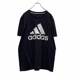 adidas 半袖 プリント Tシャツ L ブラック ホワイト グレー アディダス スポーツ ロゴ 古着卸 アメリカ仕入 a506-7217