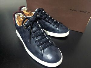 美品 使用回数少 ヴィトン 7.5 LOUIS VUITTON ♯MS0146 ダミエ 濃紺 ローカット レザースニーカー 箱付 8835