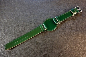 ◆台座付VINTAGE BELT◆高品質国産コードバン カスタムオーダー(台座SIZE/BUCKLE COLOR) 22mm ANTIQUE GREEN 受注生産 腕時計ベルト