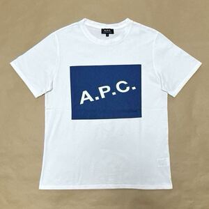 美品 正規品 A.P.C. Kraft ボックスロゴ Tシャツ ホワイト ブルーネイビー S 半袖 コットン ユニセックス APC アーペーセー @b134