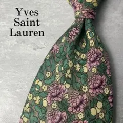 美品 Yves Saint Laurent 花柄 フラワー ネクタイ グリーン