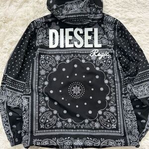 未使用級/XL相当●DIESEL ディーゼル ROGIC GR8 コラボ限定 パーカー ナイロン フード ジャケット ブルゾン ペイズリー柄 総柄 ブラック 黒