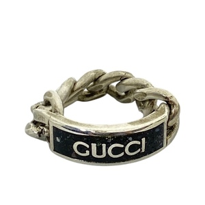 【未使用】GUCCI グッチ 678711 リング 指輪 チェーンリング アクセサリー ジュエリー 小物 ロゴ SV925 シルバー ブラック 17号