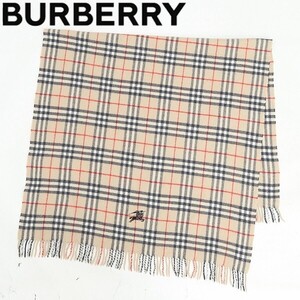 ◆BURBERRY LONDON バーバリー ロンドン ノバチェック柄 ロゴ ホース刺繍 ウール ブランケット ひざ掛け ベージュ 75cm×150cm