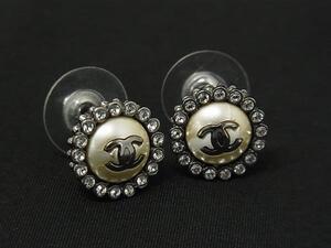 1円 ■美品■ CHANEL シャネル ココマーク 16A ラインストーン ピアス アクセサリー レディース シルバー系 FJ0321