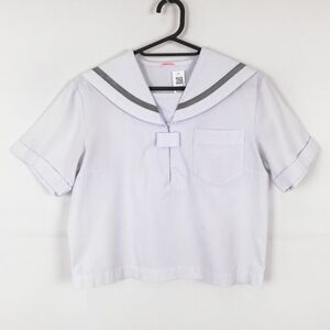 1円 セーラー服 上着 夏物 グレー1本線 女子 学生服 兵庫朝日中学 白 制服 中古 ランクC NA6796