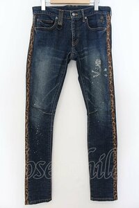 Roen Jeans / レオパードラインペインティングスキニーデニムパンツ 30 インディゴ O-24-08-29-100-Ro-pa-YM-ZT252