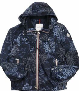 未使用品MONCLER モンクレール LYON ロゴワッペン付き 総柄 ジップアップ ナイロンジャケット ブルー 1 正規品 メンズ