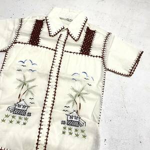 USA古着 70s 刺繍 ブラウス ハンド刺繍 半袖 / ヤシの木 アメリカ フィリピン製 ヴィンテージ VINTAGE 薄手 70年代 レトロ