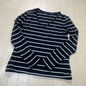 4031☆ RALPH LAUREN ラルフローレン トップス 長袖カットソー 長袖Tシャツ レディース M ブラック ボーダー柄