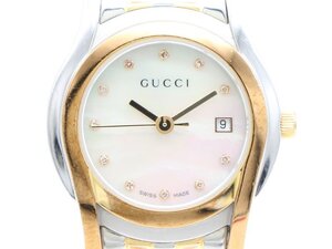 【 グッチ GUCCI 】 腕時計 5500L SS/GP クォーツ 27mm デイト 11Pダイヤ シェル文字盤 レディース 箱・保 □新着 5475-0