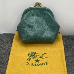 KO1316□IL BISONTE イルビゾンテ がま口 財布 小銭入れ レザー コインケース グリーン 保存袋付き 状態良好