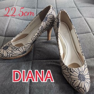 ★人気★　DIANA　ダイアナ　パンプス ヒール シューズ ポインテッドトゥ　柄　ホワイト　レディース　靴　22.5㎝　白