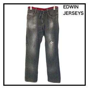 EDWIN JERSEYS　ブラックデニムパンツ　ダメージ加工　メンズ　M