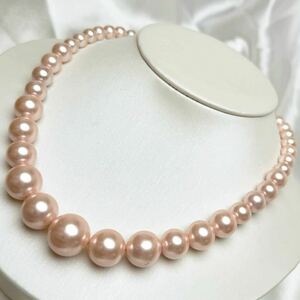 貝パール　グラデーション　大玉 綺麗　ピンクカラー7-16mm 40cm necklace jewelry 
