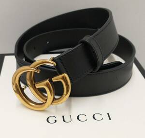 GUCCI グッチ GGマーモント 414516 AP00T 493075 ベルト ブラック 黒 サイズ75.30 レザー ★シワ有り 全長約90cm 箱付 保存袋付き