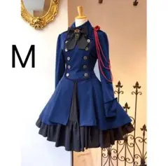 レディース　コスプレ衣装　ハロウィン　ロリータ軍服　貴族風　ワンピース　青　M