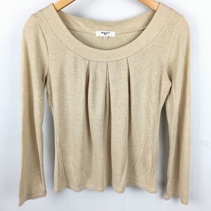 NATURAL BEAUTY BASIC　ゴールドラメ　長袖トップス　カットソー　長袖Tシャツ　ロングT　サイズ M　ベージュ　管NO.A8-21