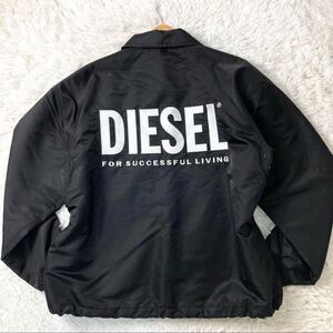 美品 現行タグ◆DIESEL デカロゴ 刺繍 キルティング コーチジャケット ブルゾン 希少L ブラック 黒 ナイロン ディーゼル ビッグシルエット