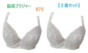 【２着セット】B75・シルクベージュ　脇高ブラジャー（ワイヤー入り）　補正下着　２重リフトアップパネル　カップ裏 綿100％