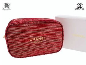 シャネル ノベルティ 2022 ホリデー限定 クリスマス コフレポーチ レッド×ゴールド ツイード ラメ CHANEL BEAUTE【New 新品】