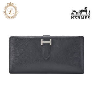 HERMES【エルメス】ベアンクラシック 二つ折り長財布 シェーブル 黒（シルバー金具） レディース バッグ ショルダーバッグ レディース 【