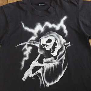 90s USA製 死神 スカル Tシャツ M ブラック Screen Stars 半袖 Grim Reaper ドクロ ホラー イラスト キャラクター ハロウィン ヴィンテージ