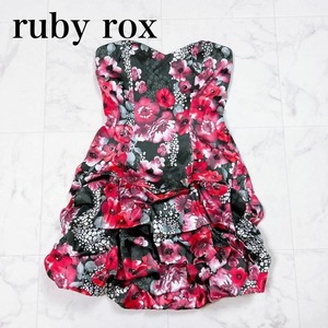 ■ ruby rox ルビーロックス ストラップレスドレス ベア ワンピース 花柄 黒 ブラック 桃 ピンク レディース サイズ 3 L