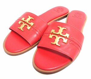 新品同様 TORY BURCH トリーバーチ ロゴプレート エバリースライド サンダル サイズ7M 24cm相当 レッド×ゴールド金具