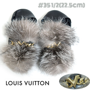 LOUIS VUITTON■美品/ロゴ金具フォックスファー スリッポン パンプス　35ハーフ（22.5）ルイヴィトン　レディースシューズ