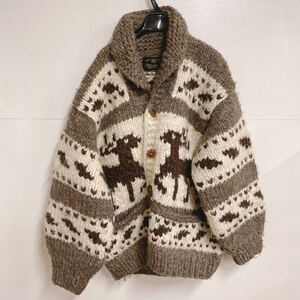 ◆ロングハウス LONGHOUSE カウチン カーディガン カナダ製 Made in CANADA 鹿柄 トナカイ 肉厚◆P-K