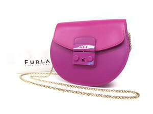 23277 美品 FURLA フルラ METROPOLIS メトロポリス レザー ゴールドチェーン フラップ ミニ ショルダーバッグ 鞄 ピンク×紫 レディース