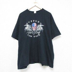 XL/古着 半袖 Tシャツ メンズ スカル ニューヨーク 大きいサイズ コットン クルーネック 黒 ブラック 23jun03 中古