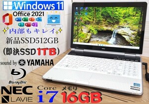 ☆新品メモリ16GB【最強 Core i7 新品SSD512GB(即決1TB) 音YAMAHA】NEC LaVie LL750/最新Windows11/Office2021/PowerDVD/バッテリー良好/f2