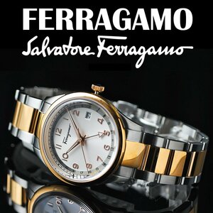 新品 フェラガモ高級イタリアブランド第2時間表示GMT機能付き スイス製 腕時計 50m防水 サファイアガラスFERRAGAMO メンズ 未使用 本物