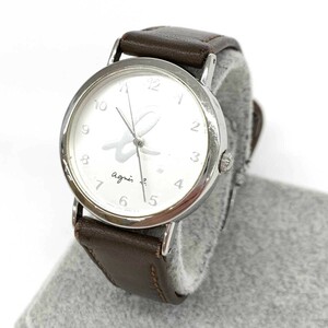 ◆agnes b. アニエスベー 腕時計 クォーツ◆V701-6840 シルバーカラー×ブラウン SS×レザー レディース ウォッチ watch