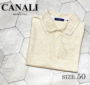 清涼感抜群！イタリア製 カナーリ【CANALI】リネン100％ 最高級 メランジニットポロ 50/L相当