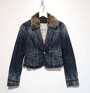 h1331gg 日本製 リーバイスLEVI’S LADY STYLE サイズM デニムジャケット ブルー レディース 取外可能ファー付き カジュアル ダメージ加工