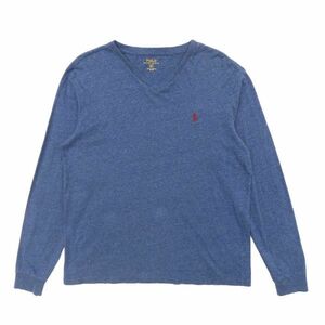 古着 ラルフローレン POLO RALPH LAUREN ロングスリーブTシャツ ロンT Vネック ワンポイント ブルー サイズ表記：M　gd82542