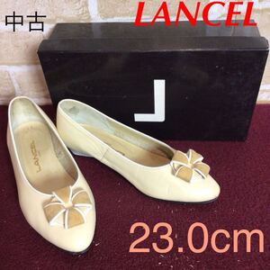 【売り切り!送料無料!】A-342 LANCEL!パンプス23.0cm!クリーム!天然皮革！おしゃれ!ウェッジソール!中古!