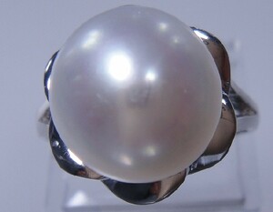 R1385 大粒 白色天然真珠　指輪 10.5～10.8mm 調節自由