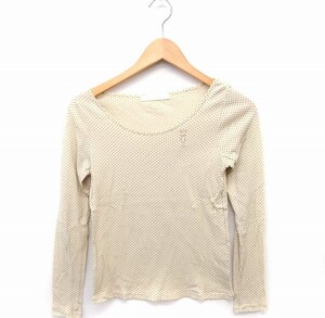 フランシュリッペ franche lippee カットソー Tシャツ ドット柄 長袖 Uネック コットン 綿 M アイボリー /FT44 レディース