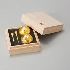 [エンタメゴルフ コンペ 景品 ギフト] 桐箱入り 金箔ゴルフボール&ティーセット(ダブル)