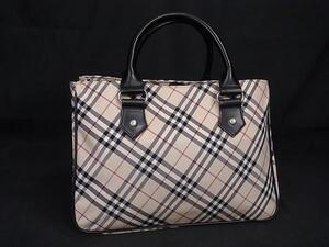 1円 ■極美品■ BURBERRY バーバリーブルーレーベル ナイロンキャンバス チェック柄 ハンドバッグ トートバッグ ピンクベージュ系 FF9713