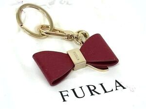 FURLA フルラ レザー リボン キーホルダー キーリング チャーム レディース レッド系×ゴールド系 DF6018