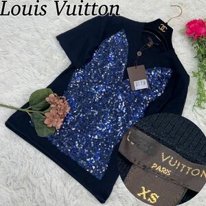Y7 LOUIS VUITTON ルイヴィトン レディース 女性 婦人服 トップス カットソー スパンコール カシミヤ混 ネイビー イタリア製 新品未使用 XS